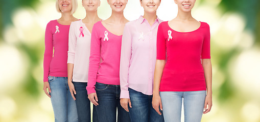 Image showing close up of women with cancer awareness ribbons