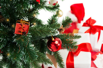 Image showing close up of christmas tree and presents
