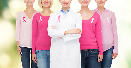 Image showing close up of women with cancer awareness ribbons