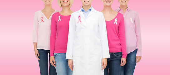 Image showing close up of women with cancer awareness ribbons