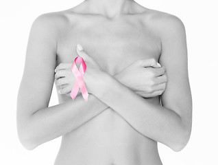 Image showing naked woman with breast cancer awareness ribbon