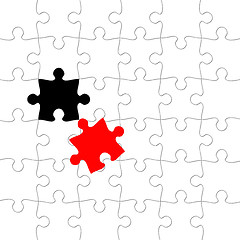 Image showing Puzzle with displaced piece in red