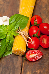 Image showing Italian spaghetti pasta tomato and basil