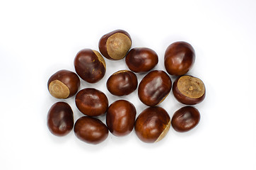 Image showing Sweet chestnuts collection on white