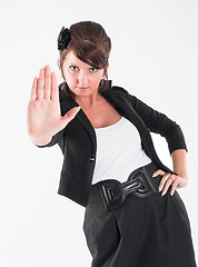 Image showing Attractive lady making stop gesture