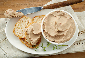 Image showing bowl of liver pate and bread
