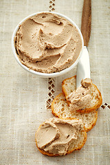 Image showing bowl of liver pate and bread