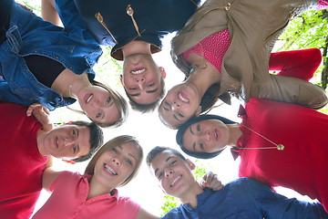 Image showing young friends staying together outdoor in the park