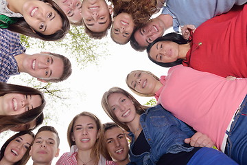 Image showing young friends staying together outdoor in the park