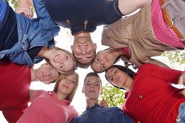 Image showing young friends staying together outdoor in the park