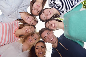 Image showing young friends staying together outdoor in the park