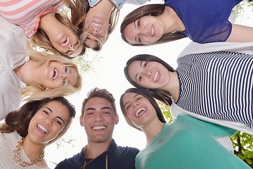 Image showing young friends staying together outdoor in the park