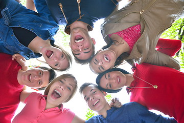 Image showing young friends staying together outdoor in the park