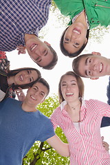 Image showing young friends staying together outdoor in the park