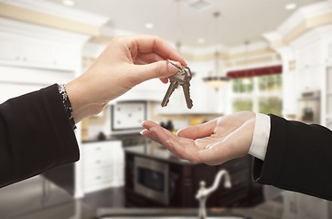 Image showing Handing Over New House Keys Inside Beautiful Home