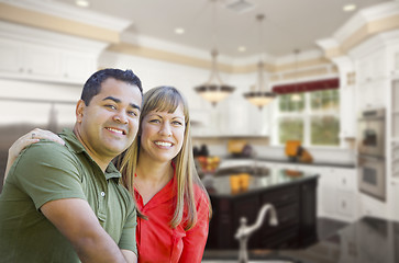 Image showing Mixed Race Couple Inside Beautiful Custom Kitchen