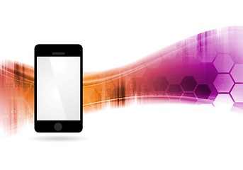 Image showing Technology bright waves abstract background with mobile phone