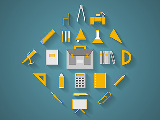 Image showing Flat vector icons for school supplies