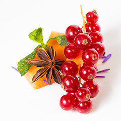 Image showing Assortment of delicious cheese and fruits