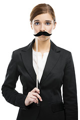 Image showing Beautiful woman with a moustache