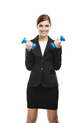 Image showing Business woman lifting weights