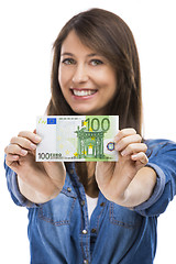 Image showing Woman holding some Euro currency notes