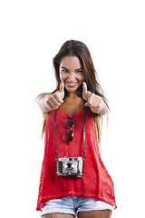 Image showing Young woman with thumbs up