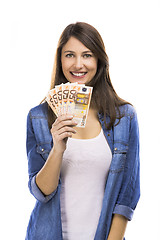 Image showing Woman holding some Euro currency notes