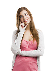 Image showing Happy woman thinking