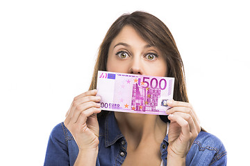 Image showing Woman holding some Euro currency notes