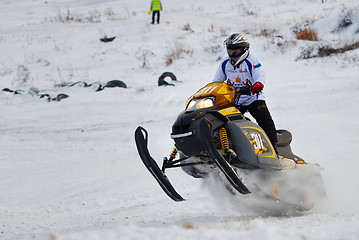 Image showing Sport snowmobile race on track