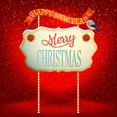 Image showing Christmas Vintage card with Signboard. EPS 10