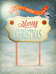 Image showing Christmas Vintage card with Signboard. EPS 10