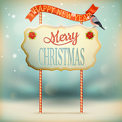 Image showing Christmas Vintage card with Signboard. EPS 10