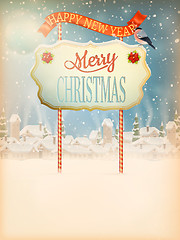 Image showing Christmas Vintage street with Signboard. EPS 10