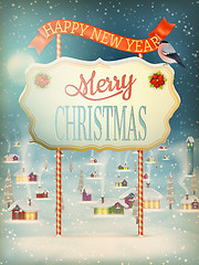 Image showing Christmas Vintage street with Signboard. EPS 10