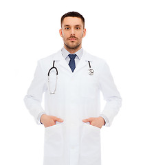 Image showing serious male doctor with stethoscope