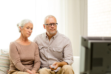 Image showing senior couple watching tv at home