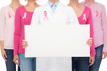 Image showing close up of women with cancer awareness ribbons