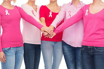 Image showing close up of women with cancer awareness ribbons