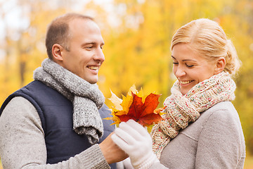 Image showing smiling couple in autumn park