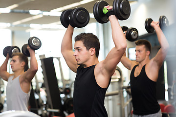 Image showing group of men with dumbbells in gym