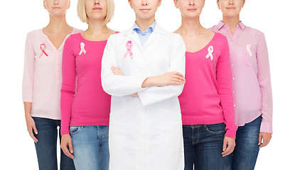 Image showing close up of women with cancer awareness ribbons