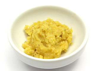 Image showing Mashed lentils in a white bowl of chinaware