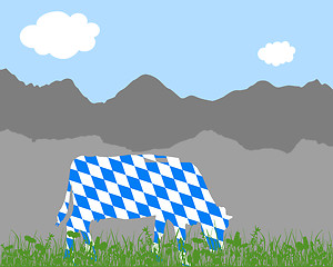 Image showing Cow alp and bavarian flag