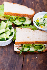 Image showing fresh vegetarian sandwich with garlic cheese dip salad