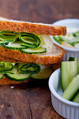 Image showing fresh vegetarian sandwich with garlic cheese dip salad