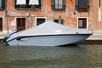 Image showing Parked motor boat