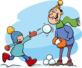 Image showing dad and son on winter cartoon