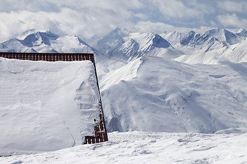 Image showing Hotel in snow and ski slope